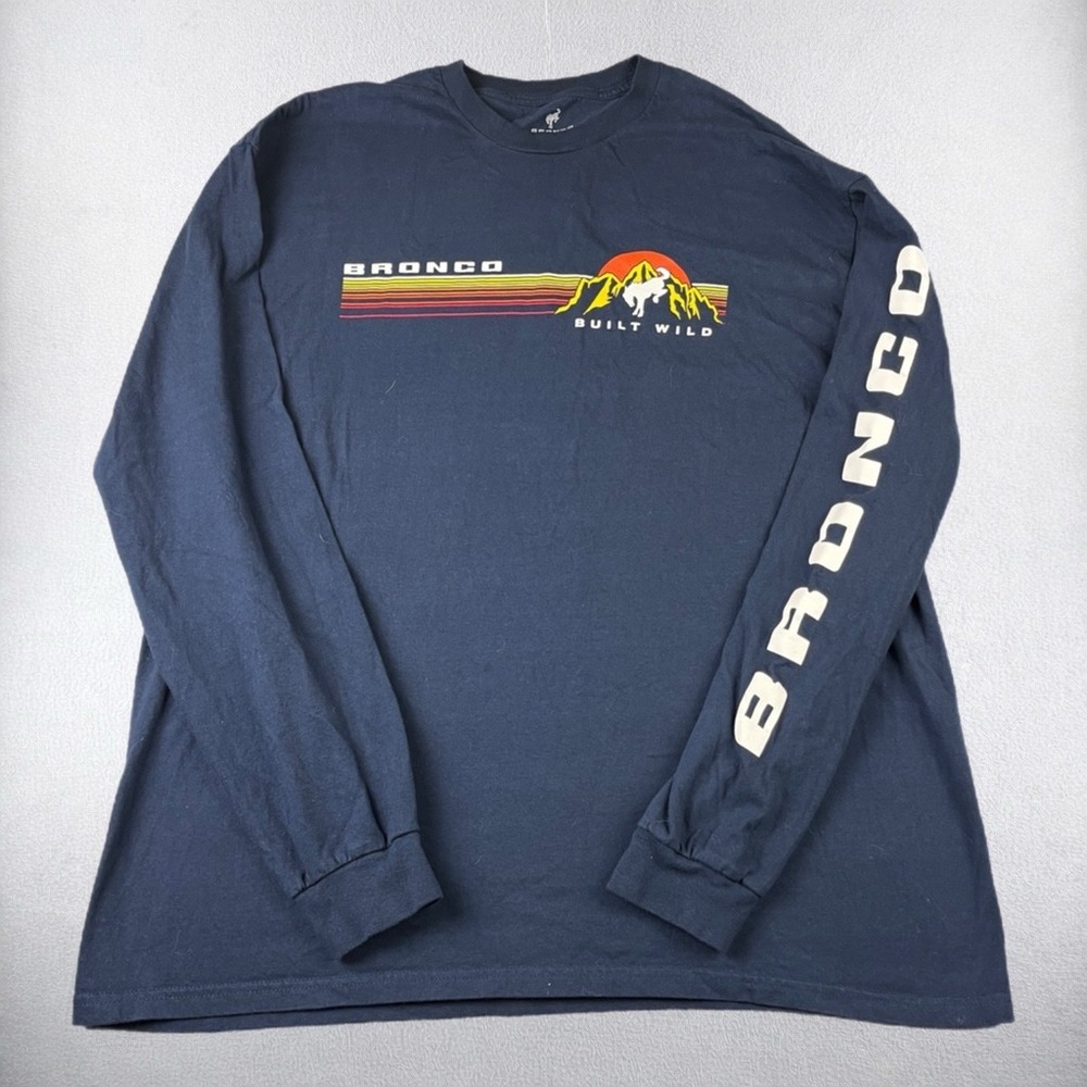 Ford Bronco T-Shirt Mens 2XL Navy Blue Long Sleeve Built Wild Graphic Tee